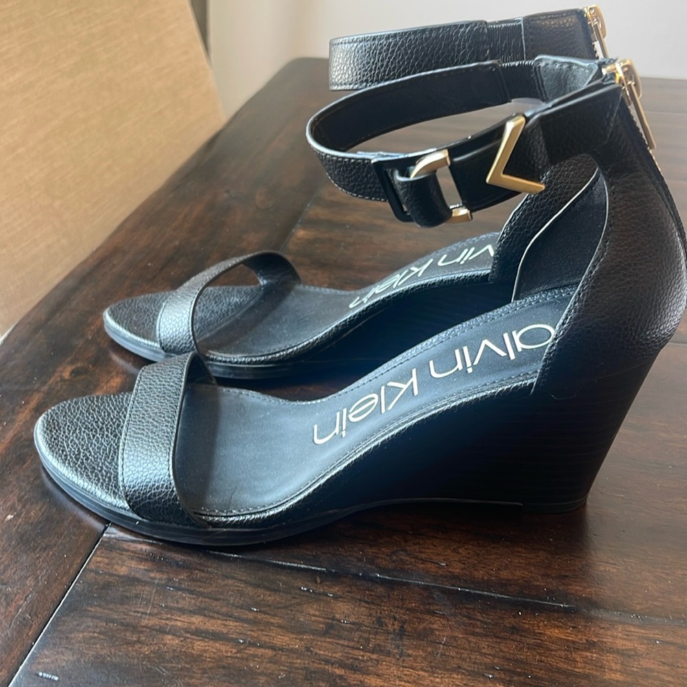 Calvin Klein Wilhelmina Leather Wedge Sandal